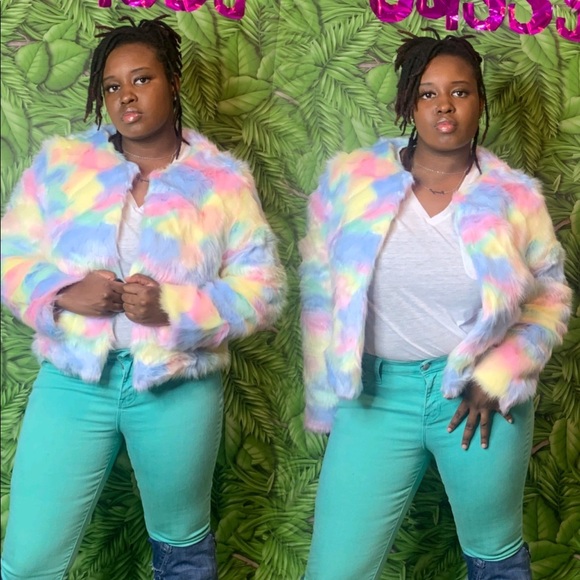 Rainbow Fur Coat - Picture 1 of 3